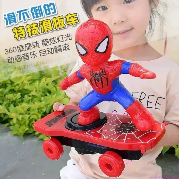 Spiderman Automatic Flip Rotation Skateboard Toy