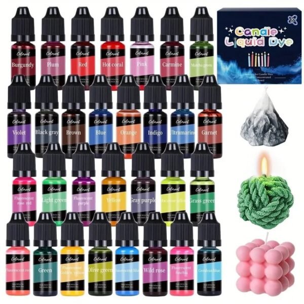 30 Colors Candle Liquid Dye Set – Highly Concentrated Oil-Based Pigments for DIY Candles & Soap Making 10mL