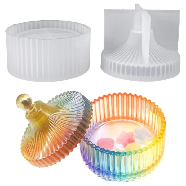 Fluted Round Trinket Box Silicone Mold with Lid